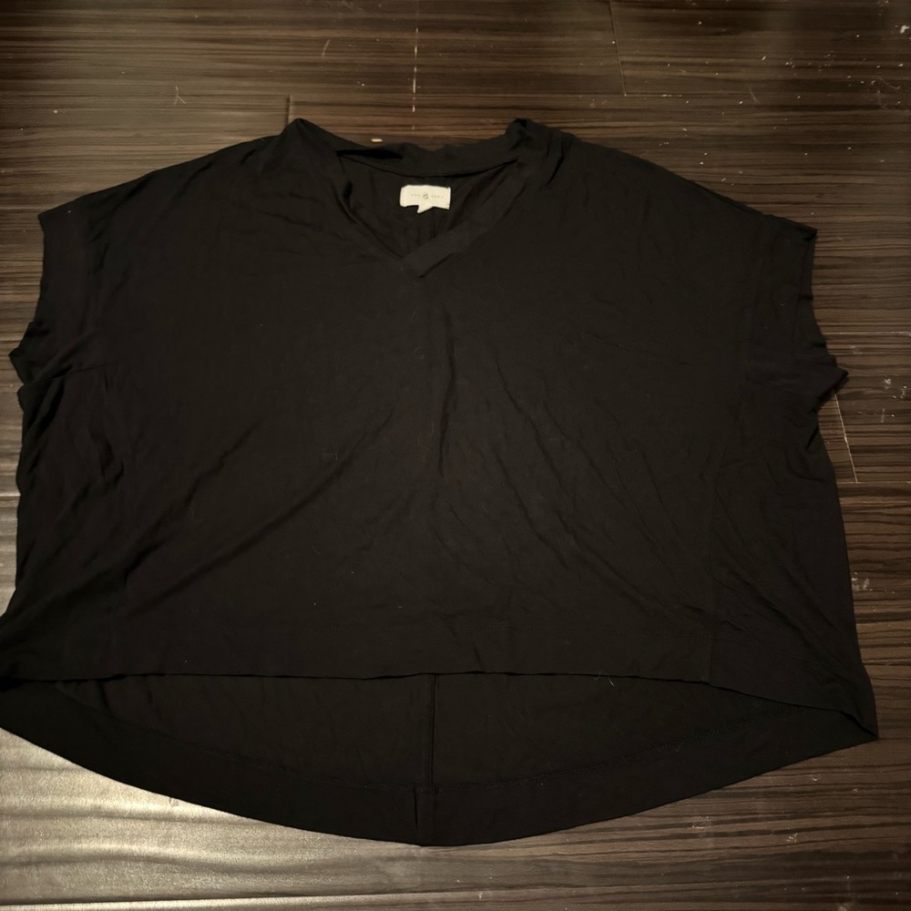 LOFT Lou & Grey Black V Neck Bat Wing Short Sleeve Oversized Flowy Top Size XS